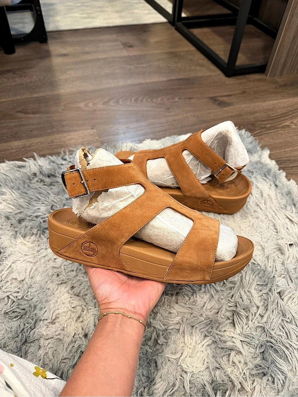 FitFlop Lulu Gladiator Tan Nubuck Strappy Wedge Sandals - Women's Size 9